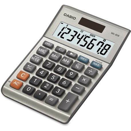 Casio MS80 Desktop Solar Tax Calculator - Extra Large Display, Dual Power, Rubber Feet, Key Rollover, 3-Key Memory, Sign Change,