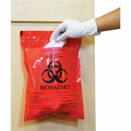 CareTek Stick-On Biohazard Infectious Waste Bags - 1.40 quart Capacity - 12" Width x 14" Length - 2 mil (51 Micron) Thickness - 