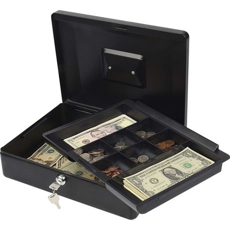 CARL Bill Tray Steel Security Cash Box - Steel - Black - 4" Height x 9" Width