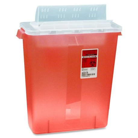 Covidien Transparent Red Sharps Container - 3 gal Capacity - 16.3" Height x 13.8" Width x 6" Depth - Red - 1 Each