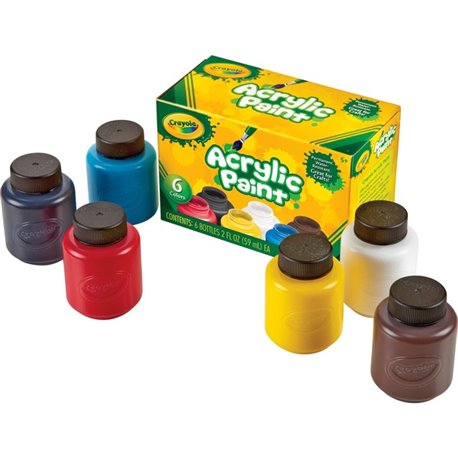 Crayola 6-color Acrylic Paint Set - 2 oz - 6 / Set - Deep Red, Brilliant Yellow, Burnt Umber, Ivory Black, Titanium White, Brill