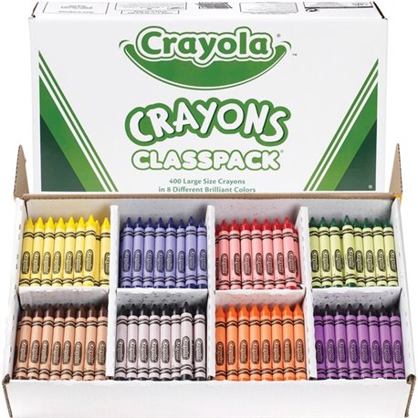 Crayola 8-Color Crayon Classpack - 4" Length - 0.4" Diameter - Red, Blue, Yellow, Orange, Green, Purple, Brown, Black, Violet - 