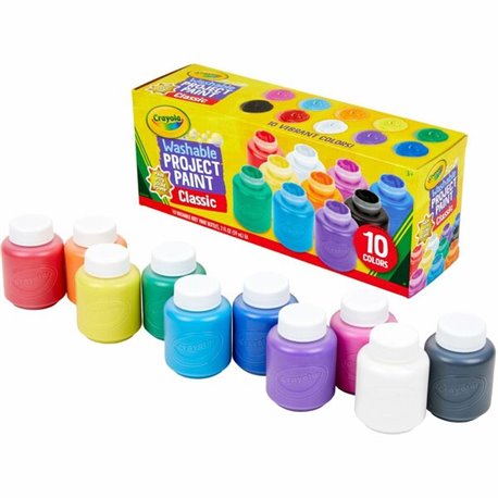 Crayola Washable Kids' Paint Set - 2 fl oz - 10 / Set - Blue, White, Violet, Brown, Green, Turquoise, Red, Yellow, Orange, Magen