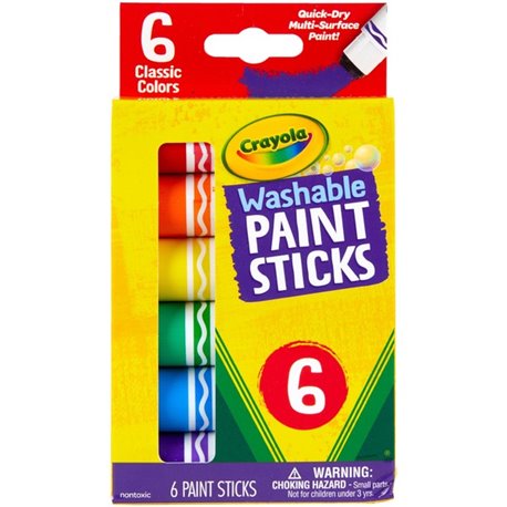 Crayola Washable Paint Sticks - 6 / Pack - Red, Orange, Yellow, Blue, Green, Purple