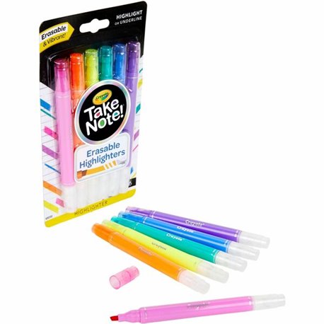 Crayola Take Note Erasable Highlighters - Chisel Marker Point Style - Assorted - 6 / Pack