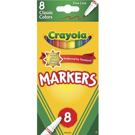 Crayola Fine Tip Classic Markers - Fine Marker Point - Assorted, Orange, Yellow, Green, Blue, Violet, Brown, Black Water Based I