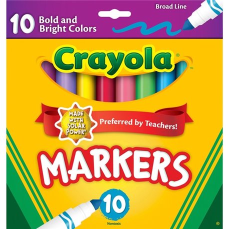 Crayola Bright/Bold Broad Line Markers - Broad Marker Point - Conical Marker Point Style - Multicolor - 10 / Pack