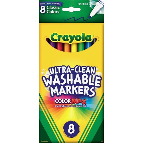 Crayola Thinline Washable Markers - Fine Marker Point - Red, Orange, Yellow, Green, Blue, Violet, Brown, Black Water Based Ink -