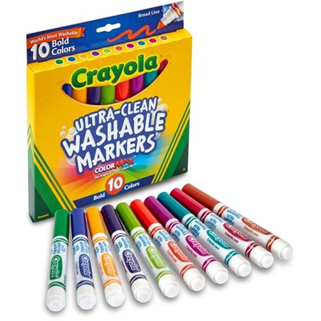 Crayola Bold Colors Washable Markers - Broad Marker Point - Conical Marker Point Style - Plum, Golden Yellow, Primrose, Azure, C