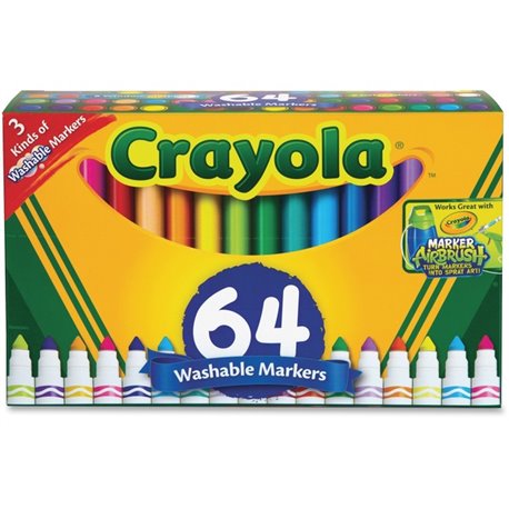 Crayola Washable Markers - Conical Marker Point StyleGel-based Ink - 64 / Set