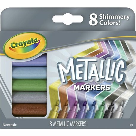 Crayola 8-color Metallic Markers - Cobalt Blue, Green Machine, Slick Silver, Copper Mine, Gold Ingot, Purple Steel, Black Iron, 