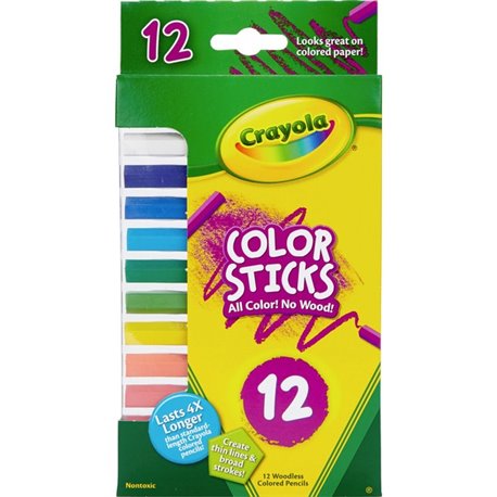 Crayola 12 Color Sticks Woodless Colored Pencils - Red, Red Orange, Orange, Yellow, Yellow Green, Green, Sky Blue, Blue, Violet,