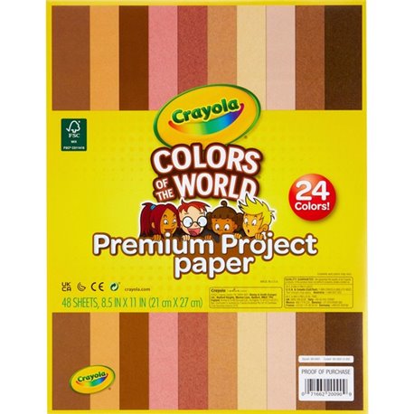 Crayola Colors of the World Construction Paper - Student, Construction, Artwork - 24 Piece(s) - 8.50"Width x 11"Length - 48 / Pa