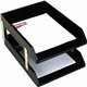 Dacasso Classic Leather Double Legal Trays - Desktop - Black - Top Grain Leather, Velveteen - 1 Each