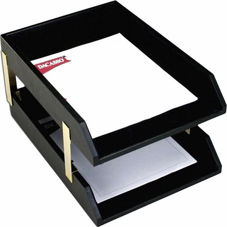 Dacasso Classic Leather Double Legal Trays - Desktop - Black - Top Grain Leather, Velveteen - 1 Each