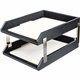 Dacasso Classic Leather Double Letter Trays - Desktop - Black - Top Grain Leather, Velveteen - 1 Each