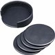 Dacasso Coaster with Holder - 4 Coaster of 4" Diameter - Circle - Black - Leather - 1 Set