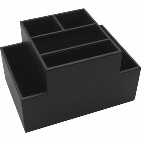 Dacasso Black Leather Desk Supply Organizer - 8 x Coaster - 6 Compartment(s)Desktop - Black - Top Grain Leather, Velveteen - 1 E