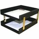 Dacasso Double Front Load Stacking Letter Tray - 2" x 10.6" - Leather - Black