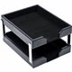 Dacasso Bonded Leather Double Letter Trays - Desktop - Black - Bonded Leather, Velveteen - 1 Each