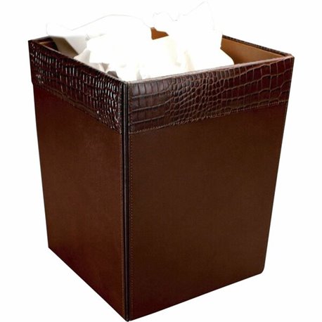 Dacasso Wastebasket - Square - 12" Height x 9.5" Width x 9.5" Depth - Leather - 1 Each