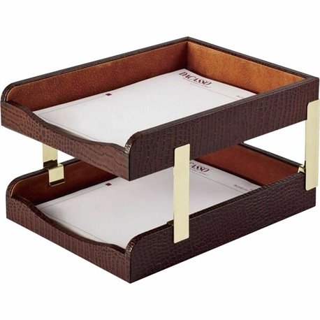 Dacasso Double Front Load Trays - 2" x 10.5" - Leather - Brown