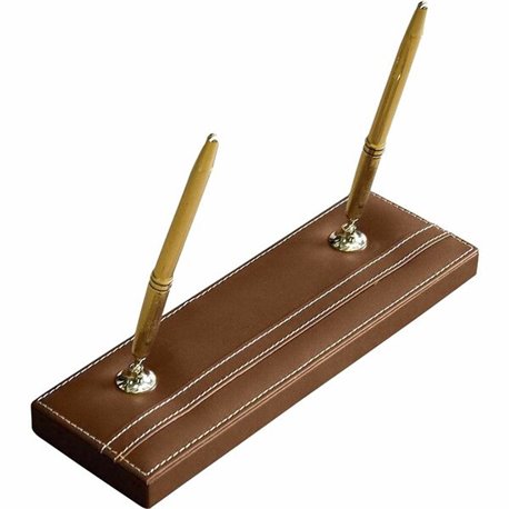 Dacasso Rustic Leather Pen Stand - Leather - 1 Each - Rustic Brown, Gold