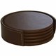 Dacasso Coaster Set with Holder - 4 Coaster of 4" Diameter - Circle - Brown - Leather