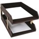 Dacasso Leather Double Legal-Size Trays - Desktop - Chocolate Brown - Top Grain Leather, Velveteen, Felt - 1 Each