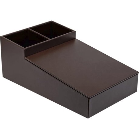 Dacasso Leather Coffee Condiment Organizer - Removable Lid - Chocolate Brown - Top Grain Leather, Velveteen, Leatherette - 1 Eac