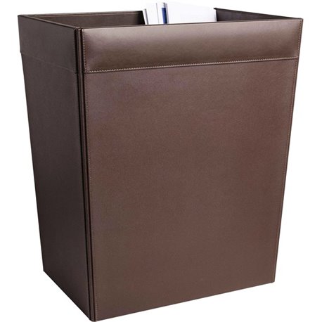 Dacasso Leather Waste Basket - 8 gal Capacity - Leatherette, Top Grain Leather - Chocolate Brown - 1 Each