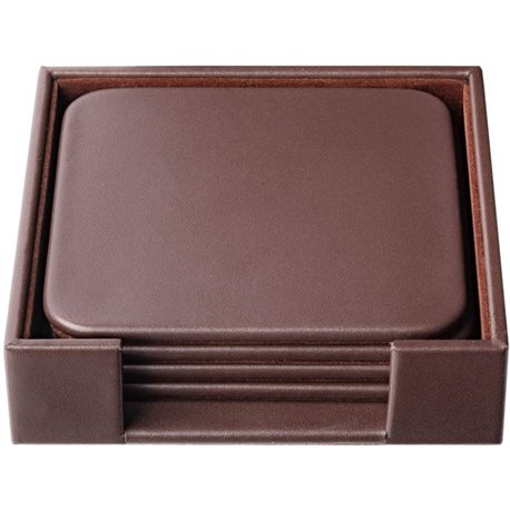 Dacasso Leather Square Coaster Set - 4 Coaster of 4" Length x 4" Width - Square - Chocolate Brown - Top Grain Leather, Felt - 1E