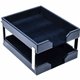 Dacasso Bonded Leather Double Letter Trays - Desktop - Navy Blue - Bonded Leather, Velveteen - 1 Each