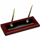 Dacasso Double Pen Stand - 1" x 4.25" - Leather, Rosewood