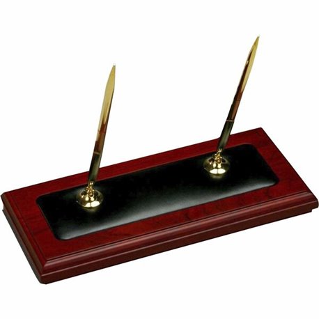 Dacasso Double Pen Stand - 1" x 4.25" - Leather, Rosewood