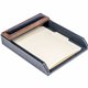 Dacasso Walnut & Leather Letter Tray - 9.25" x 12.25"Desktop - Black - Top Grain Leather, Walnut, Wood, Velveteen - 1 Each