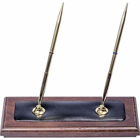 Dacasso Walnut & Leather Pen Stand - Leather, Wood, Rubber - 1 Each - Black, Walnut