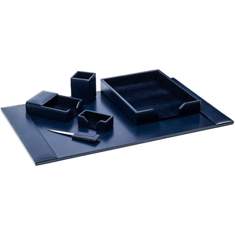 Dacasso Bonded Leather Desk Set - Leather, Velveteen - Navy Blue - 1 Each