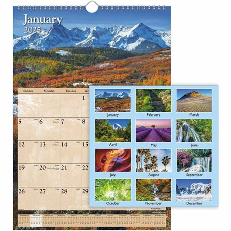 At-A-Glance Scenic Wall Calendar - Medium Size - Julian Dates - Monthly - 12 Month - January 2025 - December 2025 - 1 Month Sing