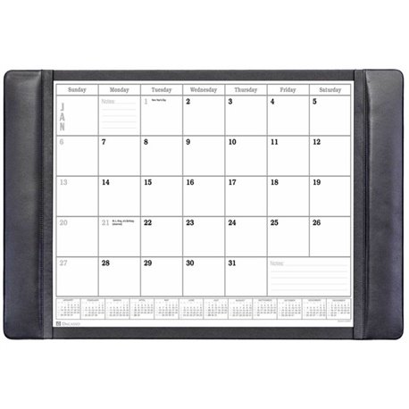 Dacasso Leather Calendar Desk Pad - Rectangular - 12 Sheets - Top Grain Leather, Leatherette, Velveteen - Black