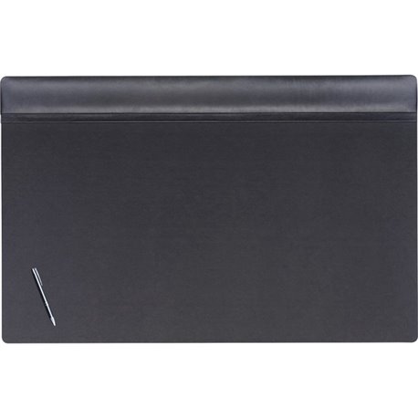 Dacasso Leather Top-Rail Desk Pad - Rectangular - 38" Width - Top Grain Leather, Leatherette, Velveteen - Black