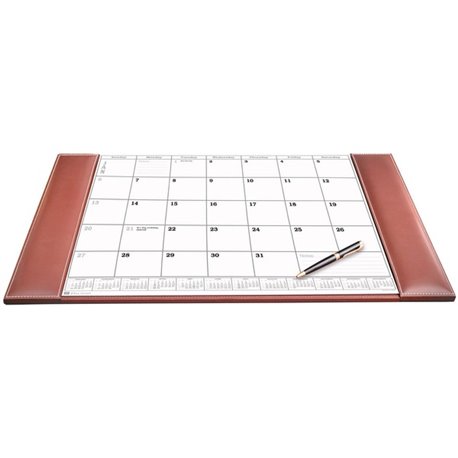 Dacasso Rustic Leather Calendar Desk Pad - Rectangular - 12 Sheets - Top Grain Leather, Velveteen - Rustic Brown