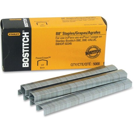 Bostitch PowerCrown Premium Staples - 210 Per Strip - 1/4" Leg - 1/2" Crown - Chisel Point - Silver - High Carbon Steel - 2" Hei