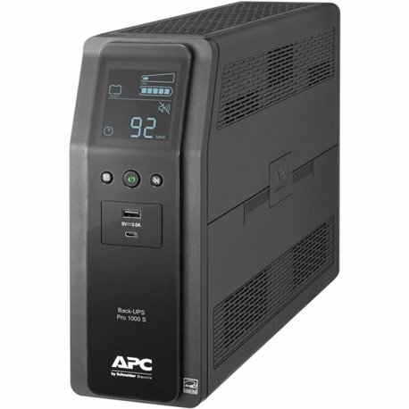 APC by Schneider Electric Back-UPS Pro BR1000MS 1.0KVA Tower UPS - Tower - 16 Hour Recharge - 3.70 Minute Stand-by - 120 V Input