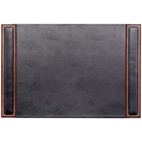 Dacasso Walnut & Leather Side-Rail Desk Pad - Rectangular - 25.5" Width x 17.25000" Depth - Felt Black Backing - Leather - Walnu