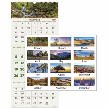 At-A-Glance Scenic 3-Month Wall Calendar - Large Size - Monthly - 14 Month - December 2024 - January 2026 - 3 Month Single Page 