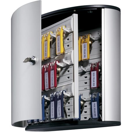 DURABLE Brushed Aluminum Keyed Lock 36-Key Cabinet - 11-9/10" W x 11" H x 4-4/5" D - Key Locking Door - Aluminum