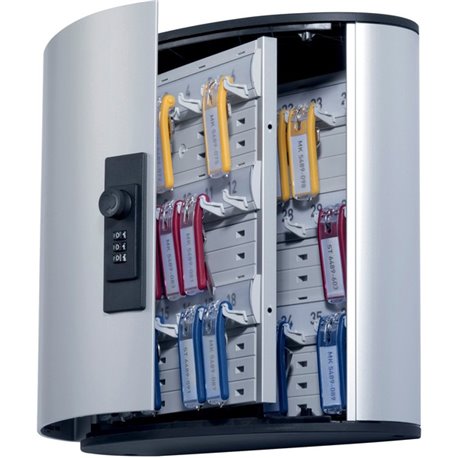 DURABLE Brushed Aluminum Combo Lock 36-Key Cabinet - 11-3/4" W x 11" H x 4-5/8" D - Combination Locking Door - Aluminum