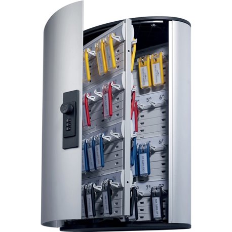 DURABLE Brushed Aluminum Combo Lock 72-Key Cabinet - 11-3/4" W x 11" H x 4-5/8" D - Combination Locking Door - Aluminum