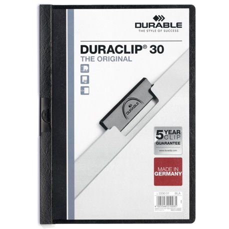 DURABLE DURACLIP Report Cover - Letter Size 8 1/2" x 11" - 30 Sheet Capacity - Punchless - Vinyl - Black